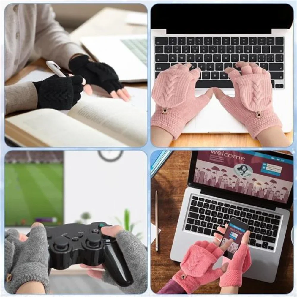 4 Pairs Winter Knitted Half Finger Convertible Fingerless Mittens Flip Top Cover